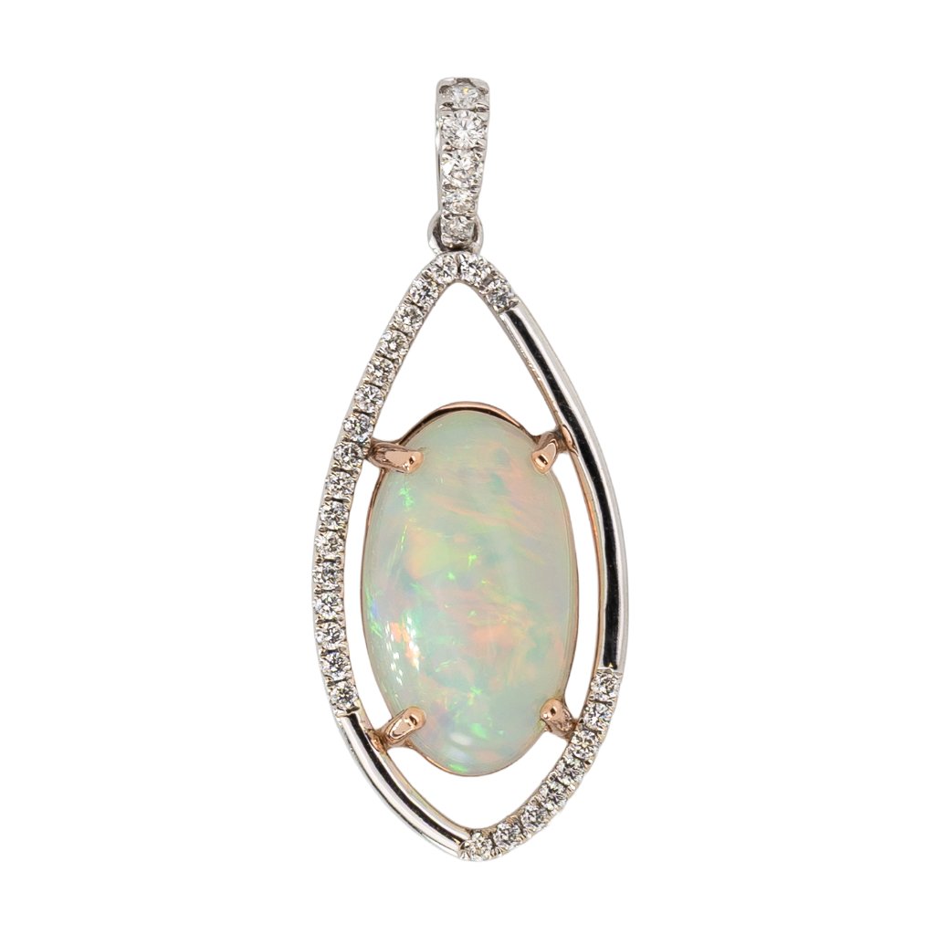 44cts Ethiopian Opal Pendant In Solid 14k White Gold With Natural Diamonds 2053$